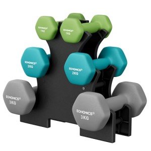 Bright Neoprene Hex Dumbbells with Storage Stand