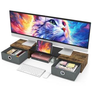 WESTREE Dual Monitor Stand with Storage Drawers