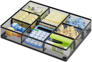 Metal Mesh Desk Drawer Organizer with Adjustable Compartments
