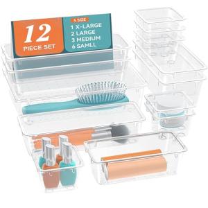12 PCS Clear Drawer Organizer Set for All Needs
