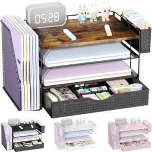 Wood Desk Organizer Set with File Holder & Drawer