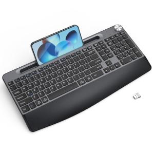 Ergonomic Wireless Keyboard with Wrist Rest and Holder