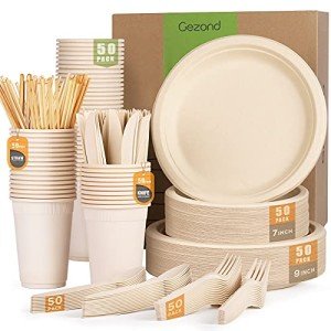 350pcs Compostable Paper Plates and Cutlery Set