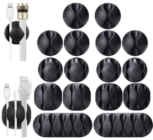 16 Pack Black Cable Clips for Easy Organization