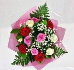 Heavenly Rose Bouquet: Red, White, Pink Flowers