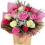 Heavenly Rose Bouquet: Red, White, Pink Flowers