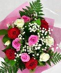 Heavenly Rose Bouquet: Red, White, Pink Flowers