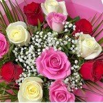 Heavenly Rose Bouquet: Red, White, Pink Flowers