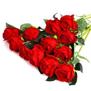 12PCS Realistic Red Artificial Roses Bouquet