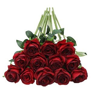 12 PCS Burgundy Artificial Long Stem Roses