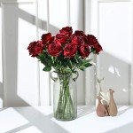 12 PCS Burgundy Artificial Long Stem Roses