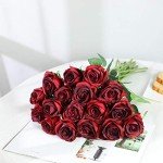 12 PCS Burgundy Artificial Long Stem Roses