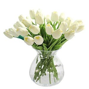 20pcs Real Touch Artificial White Tulips Flowers