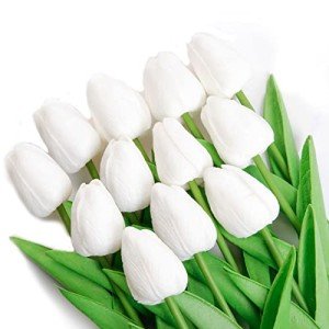 12 Pcs White Artificial Tulip Bouquet Decor