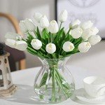20pcs Real Touch Artificial White Tulips Flowers
