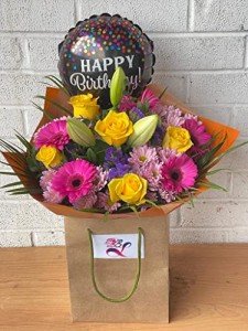 Vibrant Hand-Tied Flower Bouquet with Balloon