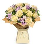 Elegant White Rose & Lilac Freesia Bouquet