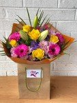 Vibrant Hand-Tied Flower Bouquet with Balloon