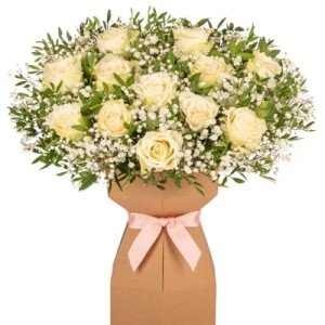 Elegant White Roses Bouquet with Presentation Vase