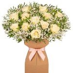 Elegant White Roses Bouquet with Presentation Vase