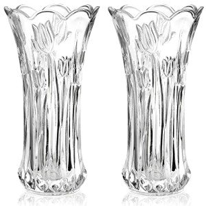 Set of 2 Modern Glass Flower Vases 9.5