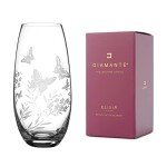 Butterfly Etched Floral Barrel Vase - 25cm