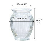 Large Clear Ribbed Glass Flower Vase - 18cm