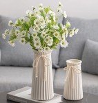 Small White Ceramic Ribbed Vase for Flowers