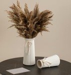 Small White Ceramic Ribbed Vase for Flowers