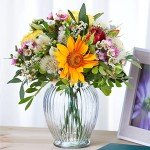 Large Clear Ribbed Glass Flower Vase - 18cm