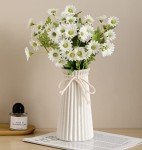 Small White Ceramic Ribbed Vase for Flowers