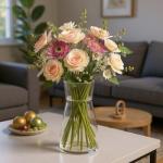 Modern Clear Glass Vase for Flowers, 20cm