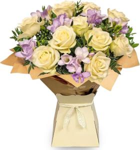 Elegant White Rose & Lilac Freesia Bouquet