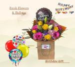 Vibrant Hand-Tied Flower Bouquet with Balloon