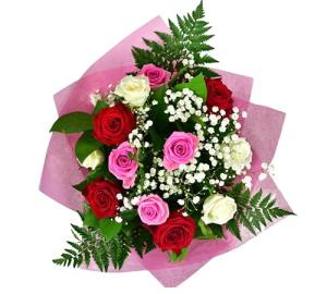 Heavenly Rose Bouquet: Red, White, Pink Flowers