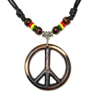 Retro Leather Peace Symbol Necklace for Hippies