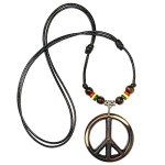Retro Leather Peace Symbol Necklace for Hippies