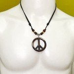 Retro Leather Peace Symbol Necklace for Hippies