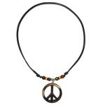 Retro Leather Peace Symbol Necklace for Hippies
