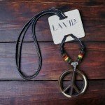Retro Leather Peace Symbol Necklace for Hippies