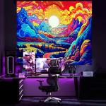 Vibrant Blacklight Mountain Tapestry for Retro Vibes