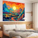 Vibrant Blacklight Mountain Tapestry for Retro Vibes