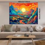 Vibrant Blacklight Mountain Tapestry for Retro Vibes