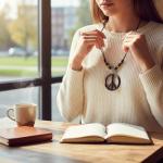 Retro Leather Peace Symbol Necklace for Hippies