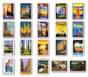 Retro Travel Posters Postcard Set - 20 Pack