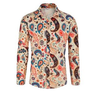 Men's Retro 70s Disco Paisley Button-Up Shirt