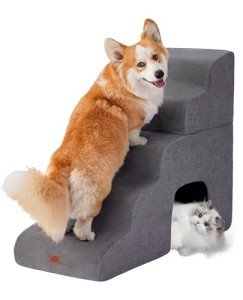 Gray 5-Step Dog Stairs for High Beds
