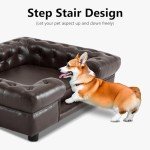 MCombo Faux Leather Dog Couch with Stairs
