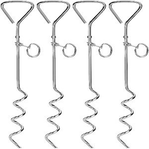 4-Pack 16" Metal Dog Tie-Out Spiral Stakes