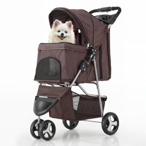 Foldable Dog Stroller with Weather Cover and Storage